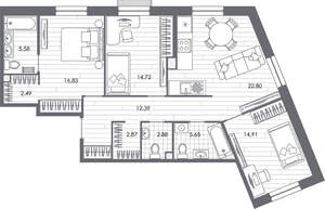 3-к квартира, сданный дом, 102м2, 3/8 этаж