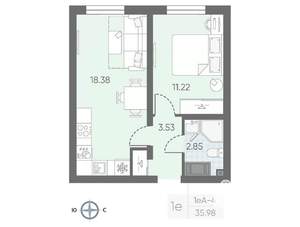 1-к квартира, вторичка, 37м2, 14/22 этаж