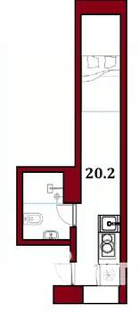 Студия квартира, вторичка, 20м2, -1/5 этаж