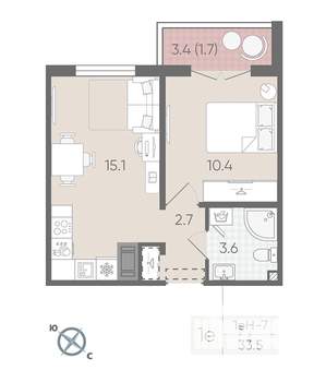 1-к квартира, вторичка, 34м2, 3/24 этаж