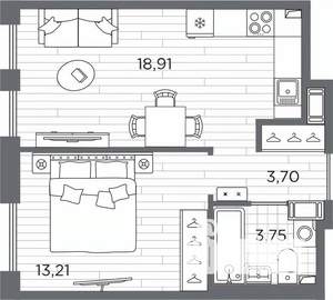 1-к квартира, вторичка, 40м2, 2/7 этаж