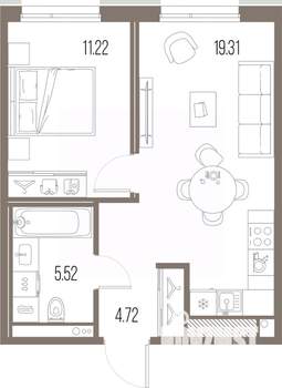 1-к квартира, строящийся дом, 41м2, 3/10 этаж