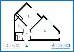 1-к квартира, вторичка, 38м2, 2/25 этаж