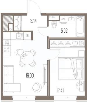 1-к квартира, строящийся дом, 39м2, 10/10 этаж