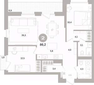 2-к квартира, вторичка, 86м2, 8/15 этаж