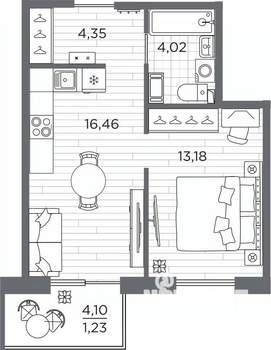 1-к квартира, вторичка, 39м2, 4/7 этаж