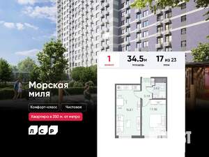 1-к квартира, вторичка, 35м2, 17/23 этаж