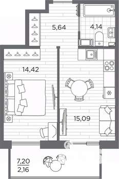 1-к квартира, вторичка, 41м2, 5/7 этаж