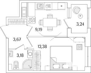 1-к квартира, строящийся дом, 30м2, 11/13 этаж