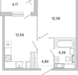 1-к квартира, вторичка, 36м2, 4/5 этаж