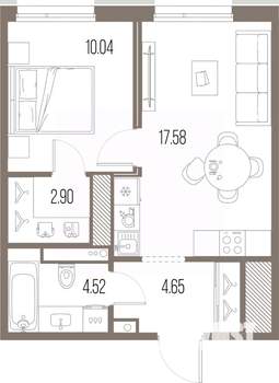 1-к квартира, строящийся дом, 40м2, 10/10 этаж