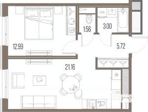 1-к квартира, вторичка, 44м2, 5/10 этаж