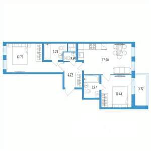 2-к квартира, строящийся дом, 57м2, 12/12 этаж