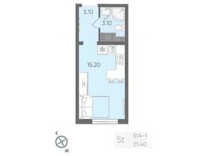 Студия квартира, вторичка, 21м2, 16/21 этаж