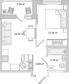 1-к квартира, вторичка, 40м2, 15/17 этаж