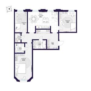 3-к квартира, строящийся дом, 106м2, 5/9 этаж