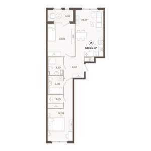 2-к квартира, вторичка, 69м2, 3/12 этаж