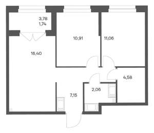 2-к квартира, вторичка, 54м2, 23/24 этаж