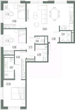 3-к квартира, строящийся дом, 91м2, 8/10 этаж