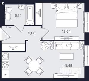 2-к квартира, вторичка, 41м2, 2/24 этаж