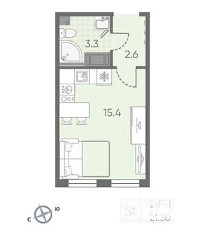 Студия квартира, вторичка, 21м2, 21/25 этаж