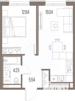 1-к квартира, строящийся дом, 41м2, 5/10 этаж