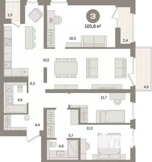 3-к квартира, вторичка, 106м2, 8/16 этаж