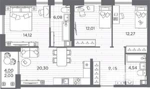 3-к квартира, вторичка, 81м2, 9/25 этаж