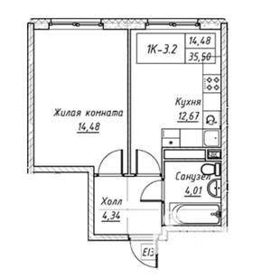 1-к квартира, вторичка, 36м2, 3/14 этаж