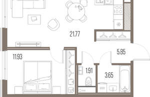 1-к квартира, строящийся дом, 45м2, 5/10 этаж