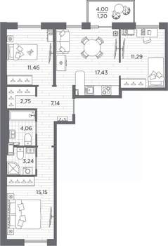 3-к квартира, вторичка, 74м2, 5/7 этаж