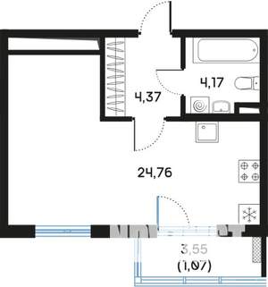 Студия квартира, вторичка, 35м2, 3/9 этаж