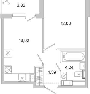 1-к квартира, вторичка, 36м2, 2/5 этаж