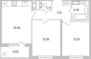 2-к квартира, вторичка, 57м2, 2/5 этаж