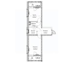 1-к квартира, сданный дом, 39м2, 2/9 этаж