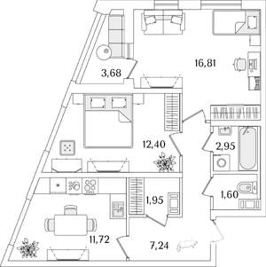 2-к квартира, строящийся дом, 56м2, 7/17 этаж