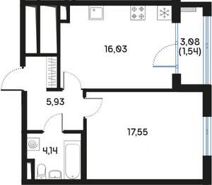 1-к квартира, вторичка, 45м2, 4/9 этаж