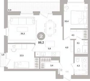 2-к квартира, вторичка, 86м2, 8/15 этаж
