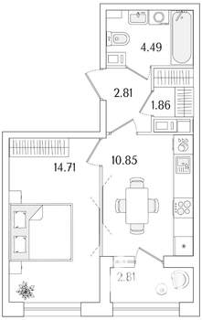 1-к квартира, вторичка, 36м2, 12/15 этаж