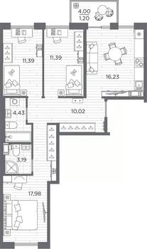 3-к квартира, вторичка, 76м2, 5/7 этаж