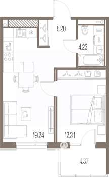 1-к квартира, строящийся дом, 41м2, 5/10 этаж