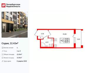 Студия квартира, вторичка, 22м2, 1/4 этаж