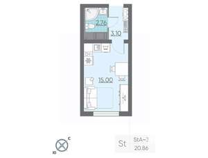Студия квартира, вторичка, 21м2, 16/25 этаж