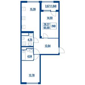 2-к квартира, вторичка, 66м2, 8/19 этаж