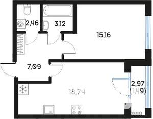 1-к квартира, вторичка, 48м2, 2/9 этаж