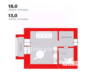 Студия квартира, вторичка, 18м2, 3/3 этаж