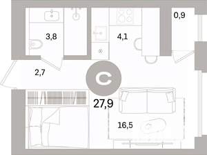 Студия квартира, вторичка, 28м2, 10/10 этаж