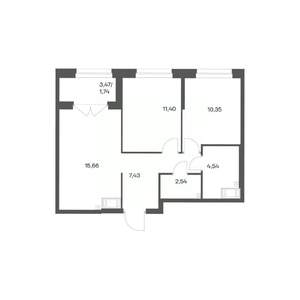 2-к квартира, вторичка, 54м2, 13/24 этаж