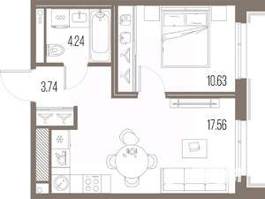 1-к квартира, строящийся дом, 36м2, 8/10 этаж
