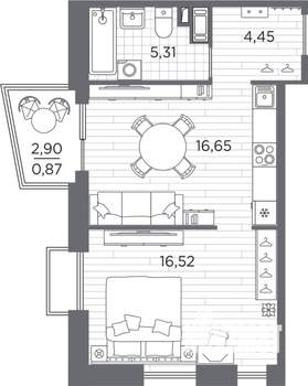 1-к квартира, строящийся дом, 44м2, 4/13 этаж